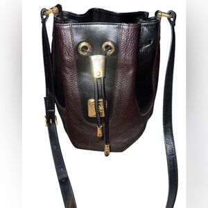 Like New Vintage Handcrafted Leather Goods Brown Leather Drawstring Bucket Bag